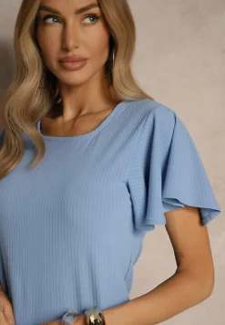 Niebieska Bluzka z Rozkloszowanymi Rękawami Sunelva