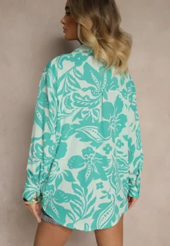 Niebieska Koszula Oversize w Kwiatowy Print Boinea
