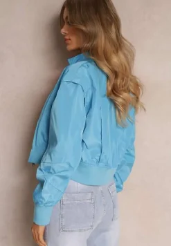 Niebieska Krótka Kurtka Bomberka z Odpinanymi Rękawami Livianna
