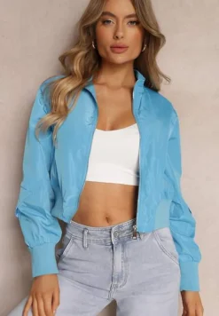 Niebieska Krótka Kurtka Bomberka z Odpinanymi Rękawami Livianna
