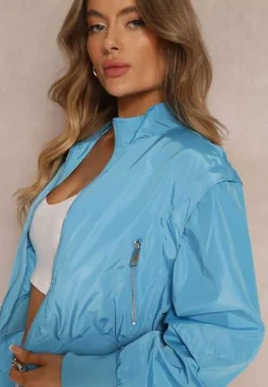 Niebieska Krótka Kurtka Bomberka z Odpinanymi Rękawami Livianna