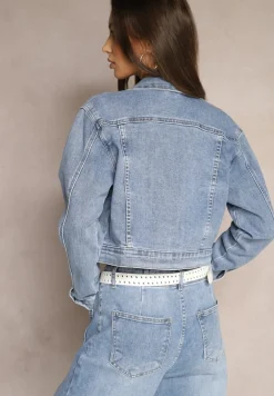 Niebieska Kurtka Jeansowa o Klasycznym Kroju Hanelitia