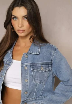 Niebieska Kurtka Jeansowa o Klasycznym Kroju Hanelitia