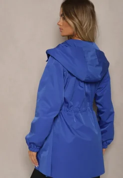 Niebieska Kurtka w Stylu Parki Wiązana w Pasie Nevithia
