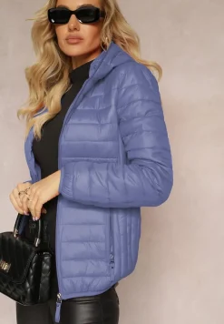 Niebieska Kurtka z Pikowaniem i Nieodpinanym Kapturem Kessane