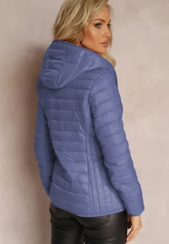 Niebieska Kurtka z Pikowaniem i Nieodpinanym Kapturem Kessane