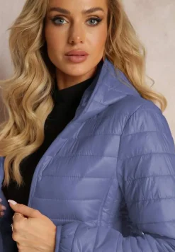 Niebieska Kurtka z Pikowaniem i Nieodpinanym Kapturem Kessane