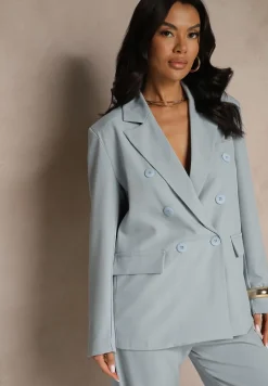 Niebieska Marynarka Dwurzędowa z Usztywnionymi Ramionami Emivori