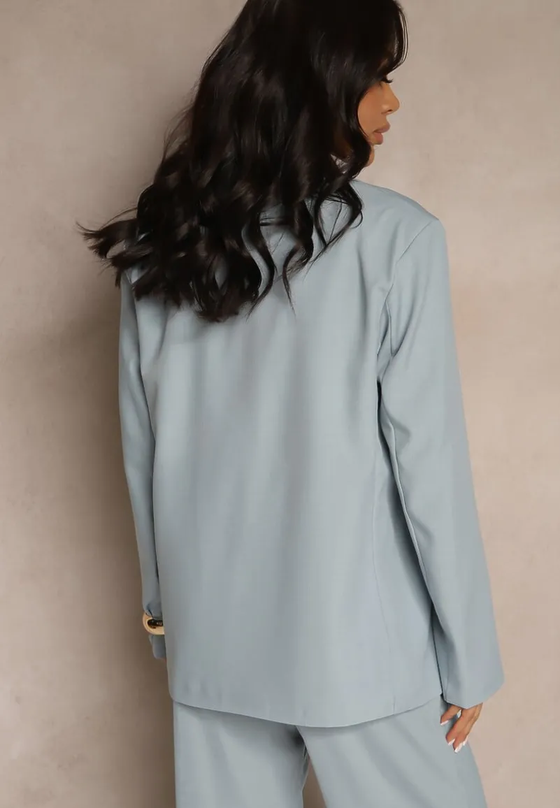 Niebieska Marynarka Dwurzędowa z Usztywnionymi Ramionami Emivori