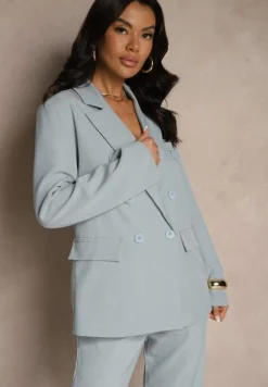 Niebieska Marynarka Dwurzędowa z Usztywnionymi Ramionami Emivori