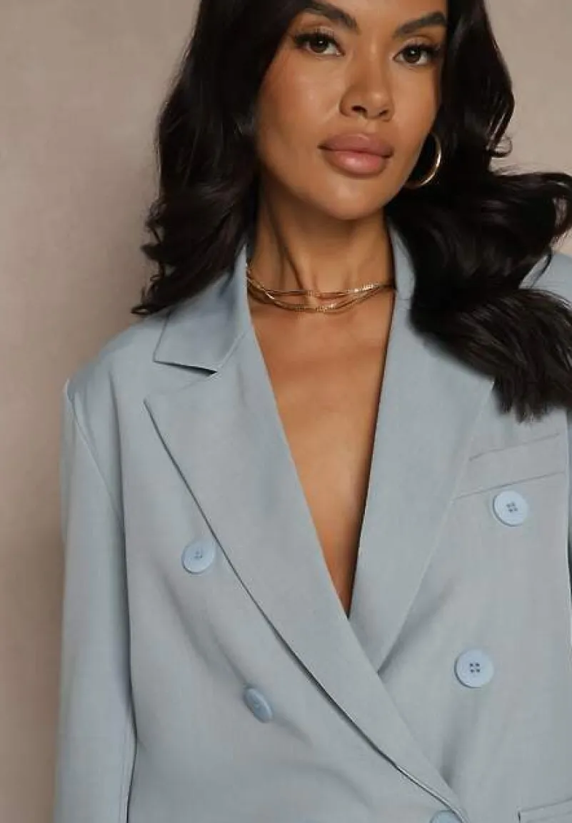 Niebieska Marynarka Dwurzędowa z Usztywnionymi Ramionami Emivori