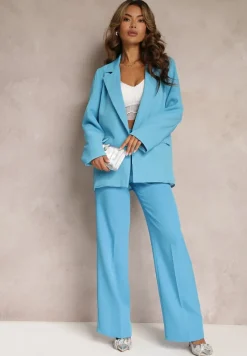 Niebieska Marynarka Oversize Niezapinana Charme