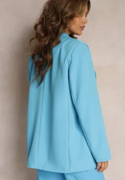 Niebieska Marynarka Oversize Niezapinana Charme