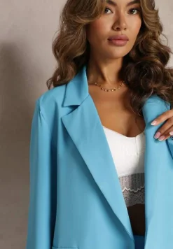 Niebieska Marynarka Oversize Niezapinana Charme