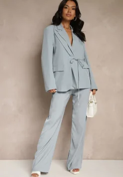 Niebieska Marynarka Ozdobiona Wiązaniem z Boku Lunorisa