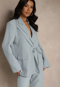 Niebieska Marynarka Ozdobiona Wiązaniem z Boku Lunorisa