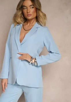 Niebieska Marynarka z Imitacją Kieszeni i Usztywnioną Linią Ramion Vivissea