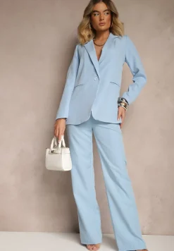 Niebieska Marynarka z Imitacją Kieszeni i Usztywnioną Linią Ramion Vivissea