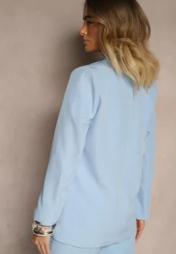 Niebieska Marynarka z Imitacją Kieszeni i Usztywnioną Linią Ramion Vivissea