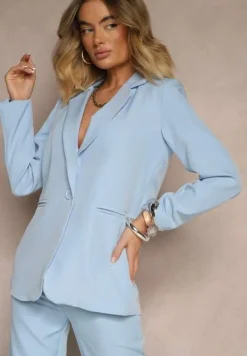 Niebieska Marynarka z Imitacją Kieszeni i Usztywnioną Linią Ramion Vivissea