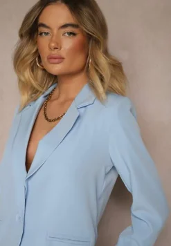 Niebieska Marynarka z Imitacją Kieszeni i Usztywnioną Linią Ramion Vivissea