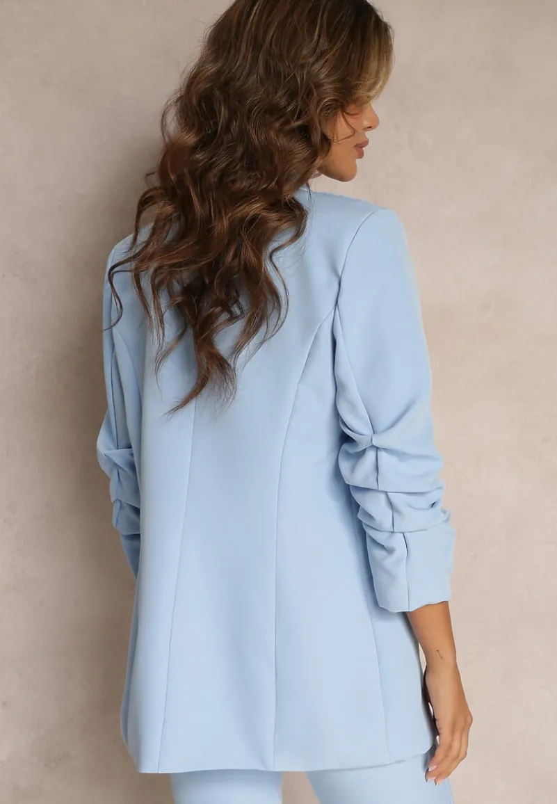 Niebieska Marynarka z Ozdobnymi Klapami i Rękawami 7/8 Niamh