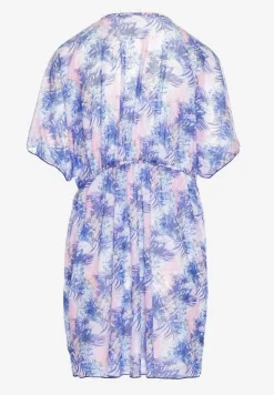 Niebieska Narzutka Plażowa z Wiązaniem w Kwiatowy Wzór Mevelaura