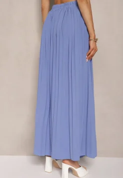 Niebieska Plisowana Spódnica o Rozkloszowanym Kroju z Gumką w Talii Ulindris