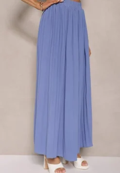 Niebieska Plisowana Spódnica o Rozkloszowanym Kroju z Gumką w Talii Ulindris