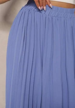 Niebieska Plisowana Spódnica o Rozkloszowanym Kroju z Gumką w Talii Ulindris