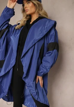 Niebieska Przejściowa Kurtka Bez Zapięcia z Kapturem Tariste