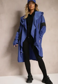 Niebieska Przejściowa Kurtka Bez Zapięcia z Kapturem Tariste