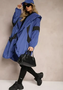 Niebieska Przejściowa Kurtka Bez Zapięcia z Kapturem Tariste