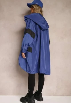 Niebieska Przejściowa Kurtka Bez Zapięcia z Kapturem Tariste
