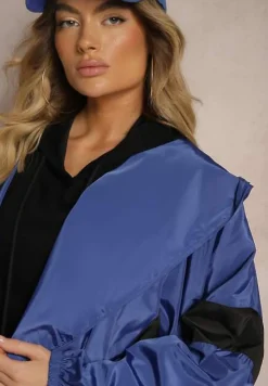 Niebieska Przejściowa Kurtka Bez Zapięcia z Kapturem Tariste