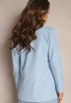 Niebieska Pudełkowa Marynarka z Imitacją Kieszeni Relone