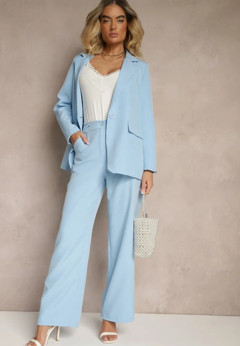 Niebieska Pudełkowa Marynarka z Imitacją Kieszeni Vivisae