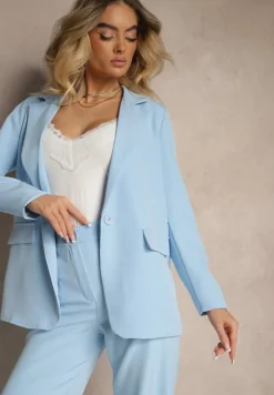 Niebieska Pudełkowa Marynarka z Imitacją Kieszeni Vivisae