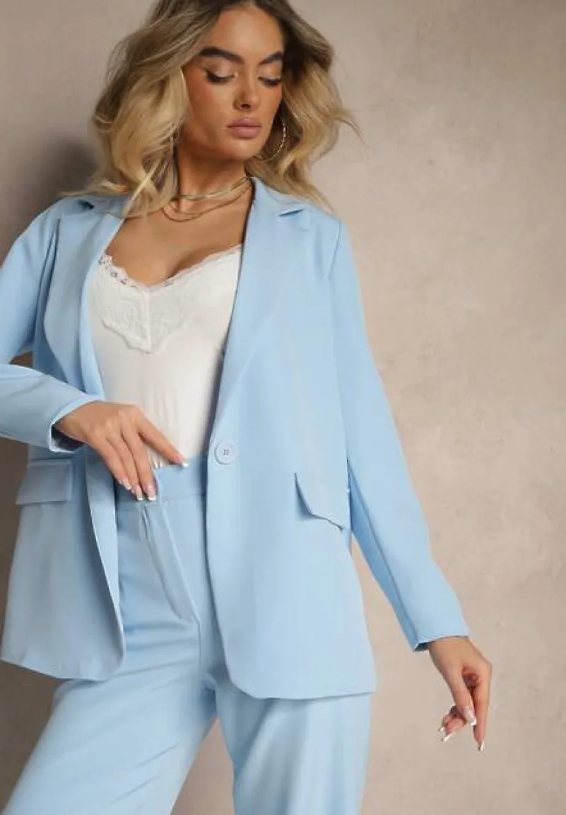 Niebieska Pudełkowa Marynarka z Imitacją Kieszeni Vivisae