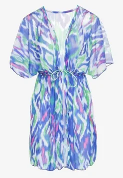 Niebieska Siateczkowa Narzutka z Abstrakcyjnym Motywem Ozdobiona Wiązaniem Revoreia