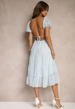 Niebieska Sukienka z Odkrytymi Plecami Nephia