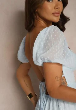 Niebieska Sukienka z Odkrytymi Plecami Nephia