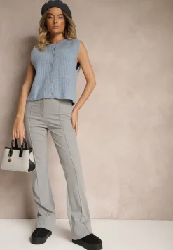 Niebieska Sweterkowa Kamizelka z Domieszką Wełny i Zapięciem na Guziki Savanira