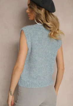 Niebieska Sweterkowa Kamizelka z Wełną z Prążkowanego Materiału Titheora