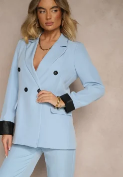 Niebieska Taliowana Marynarka Ozdobiona Klapami Evelhiria