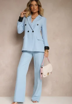 Niebieska Taliowana Marynarka Ozdobiona Klapami Evelhiria