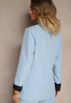 Niebieska Taliowana Marynarka Ozdobiona Klapami Evelhiria