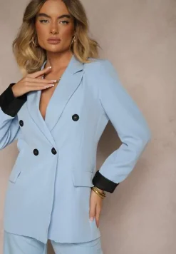 Niebieska Taliowana Marynarka Ozdobiona Klapami Evelhiria