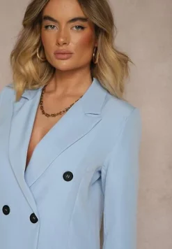 Niebieska Taliowana Marynarka Ozdobiona Klapami Evelhiria