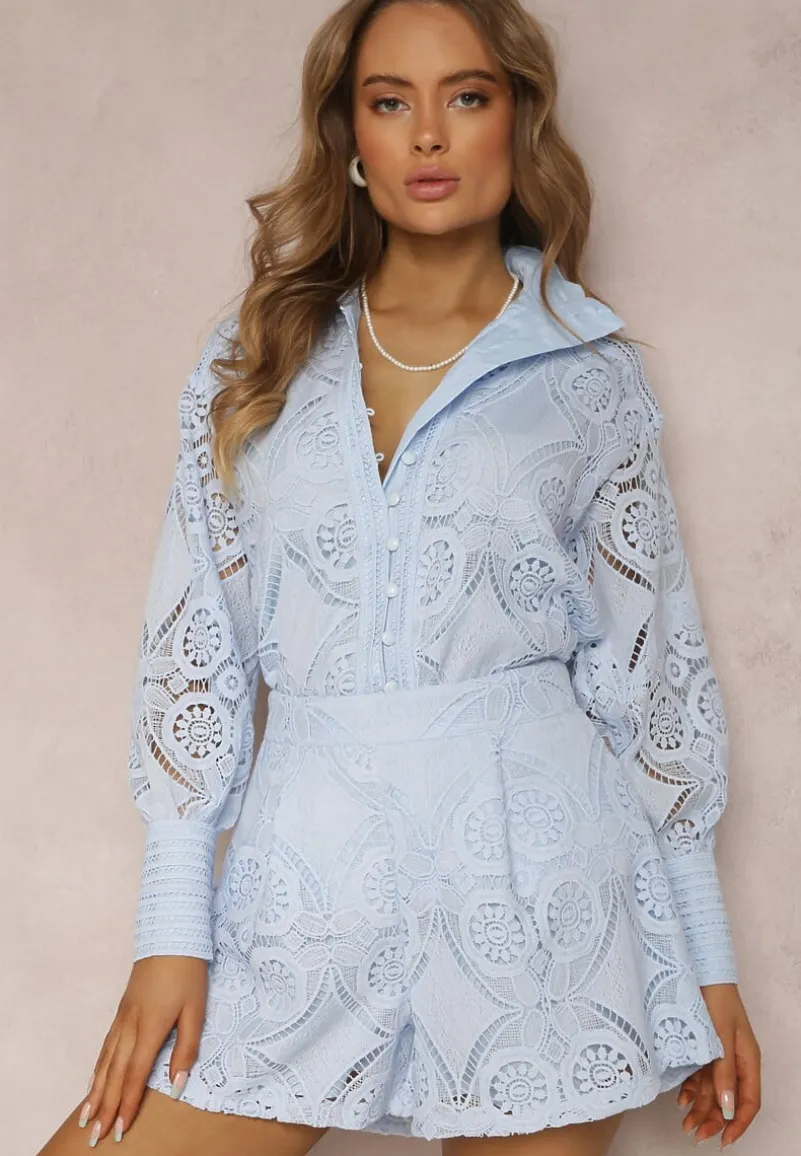 Niebieski 2-Częściowy Komplet Koronkowy Lolet